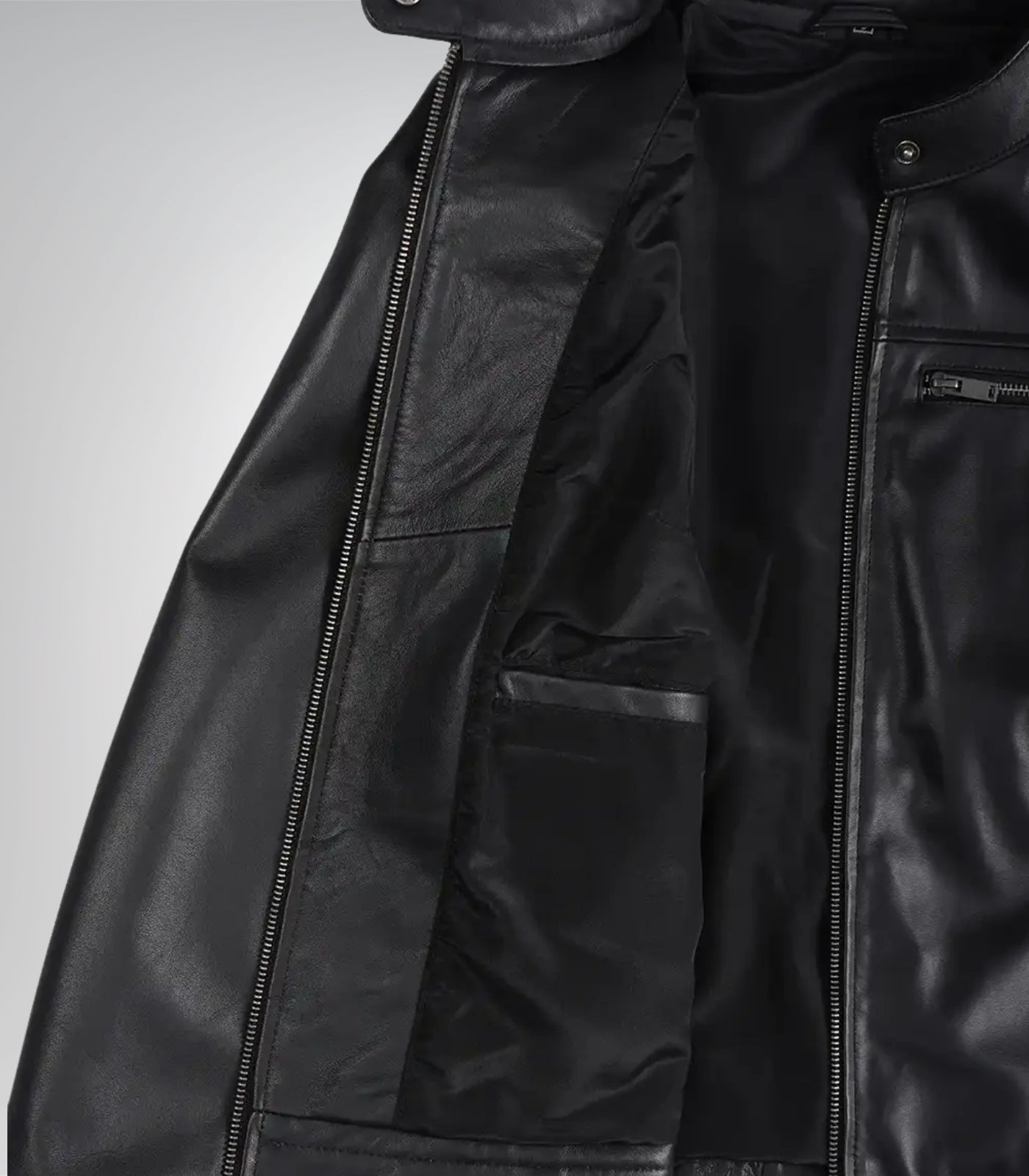 Premium black leather biker jacket for men, genuine leather