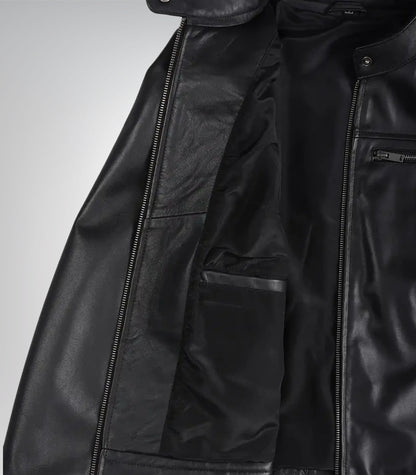 Premium black leather biker jacket for men, genuine leather