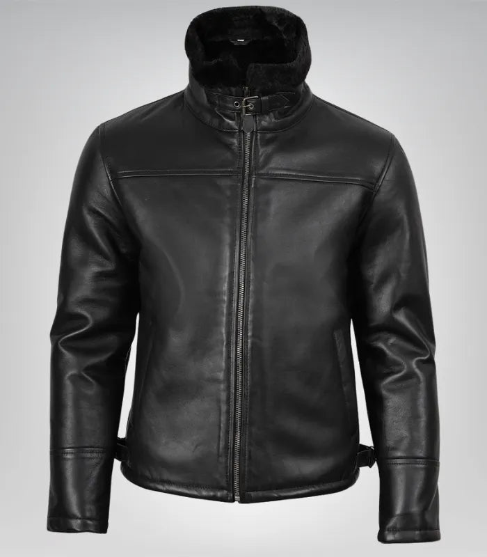 Men’s B3 Black Shearling Leather Bomber Jacket – Classic Aviator Style