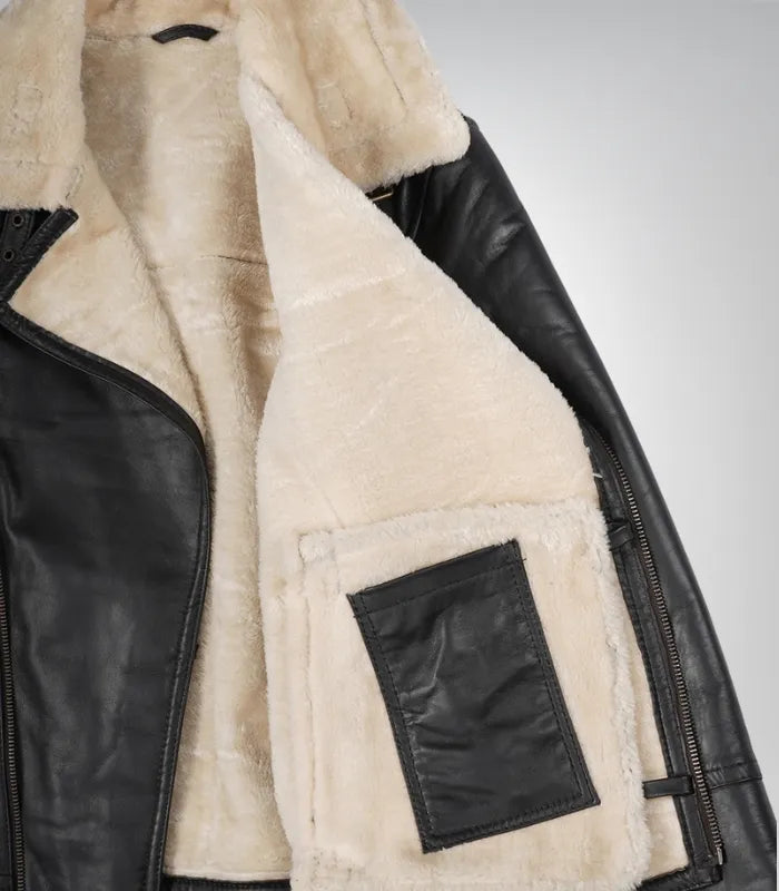 Men’s Dark Brown Biker Shearling Leather Jacket – Asymmetrical Winter Style
