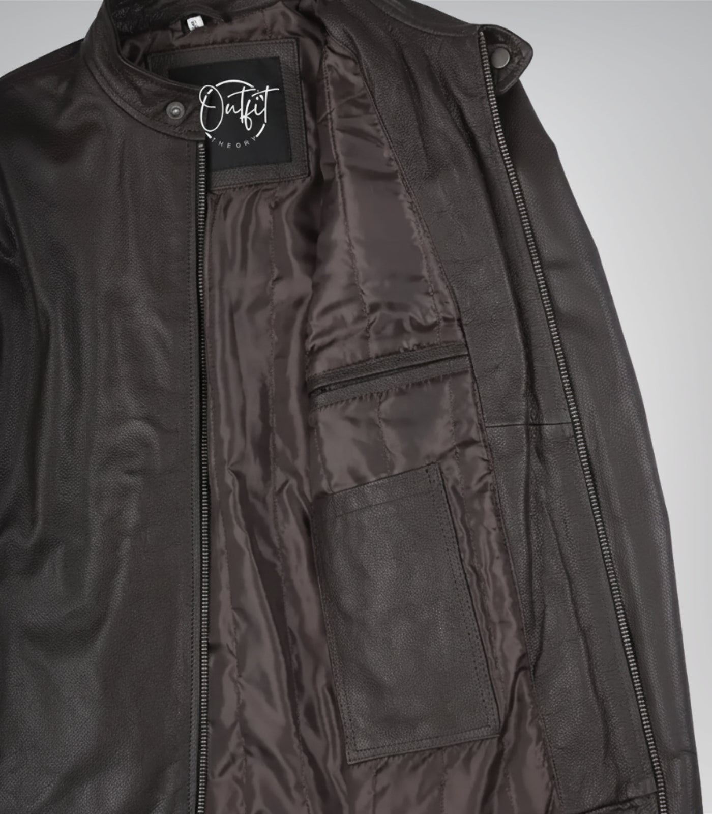Premium dark brown leather biker jacket for men, cowhide material