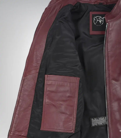 Premium burgundy leather biker jacket for women