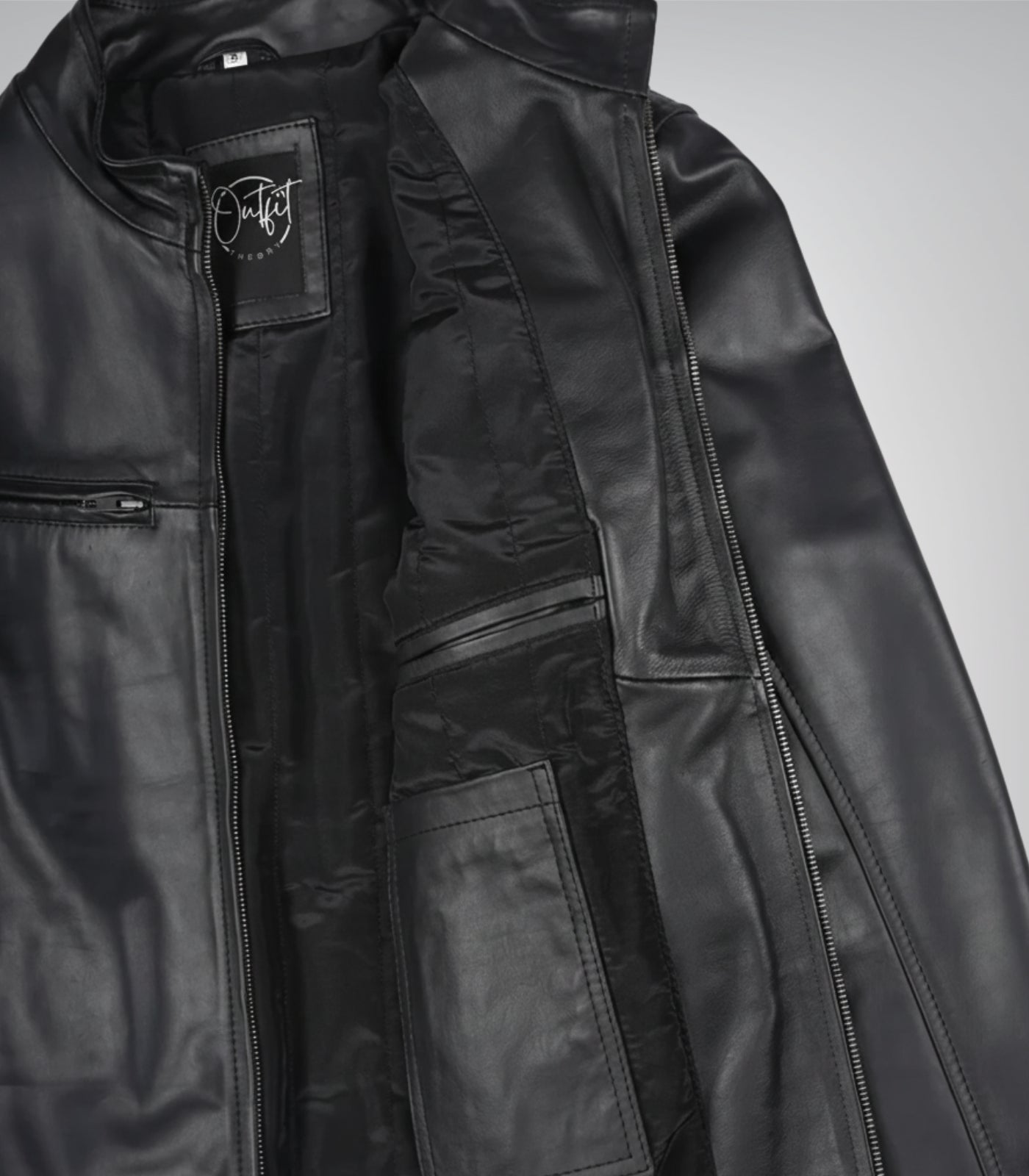 Premium black leather biker jacket for men, cowhide material