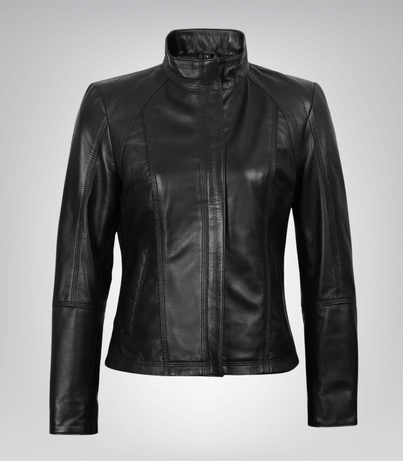 Women’s real black leather biker jacket in slim-fit style