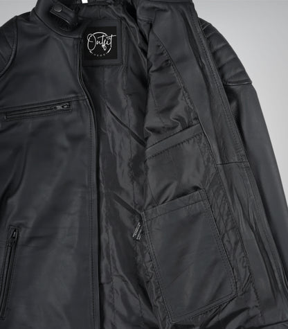 Trendy men’s black genuine leather motorcycle jacket