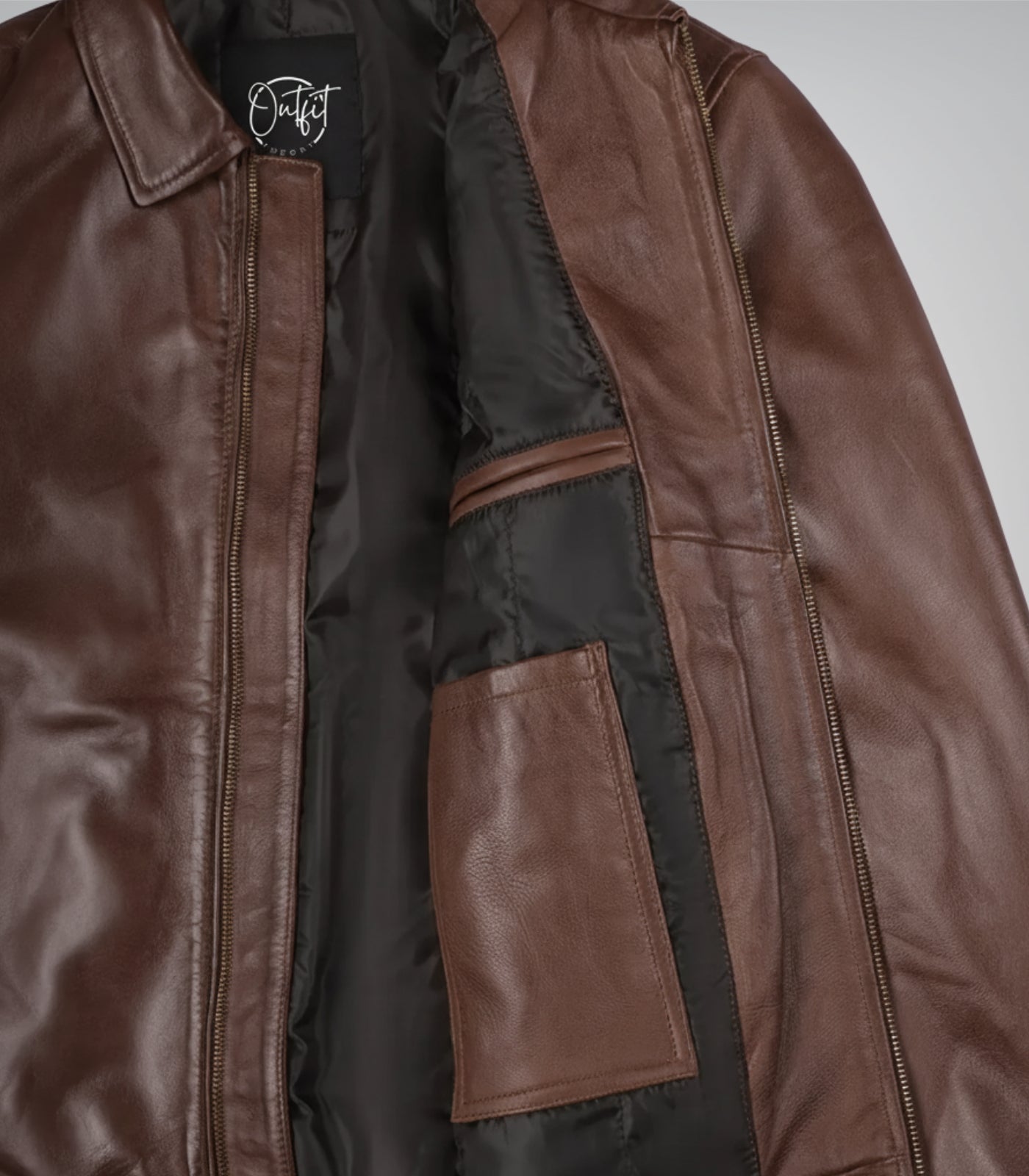 Premium cognac-colored leather jacket for men, motorcycle style