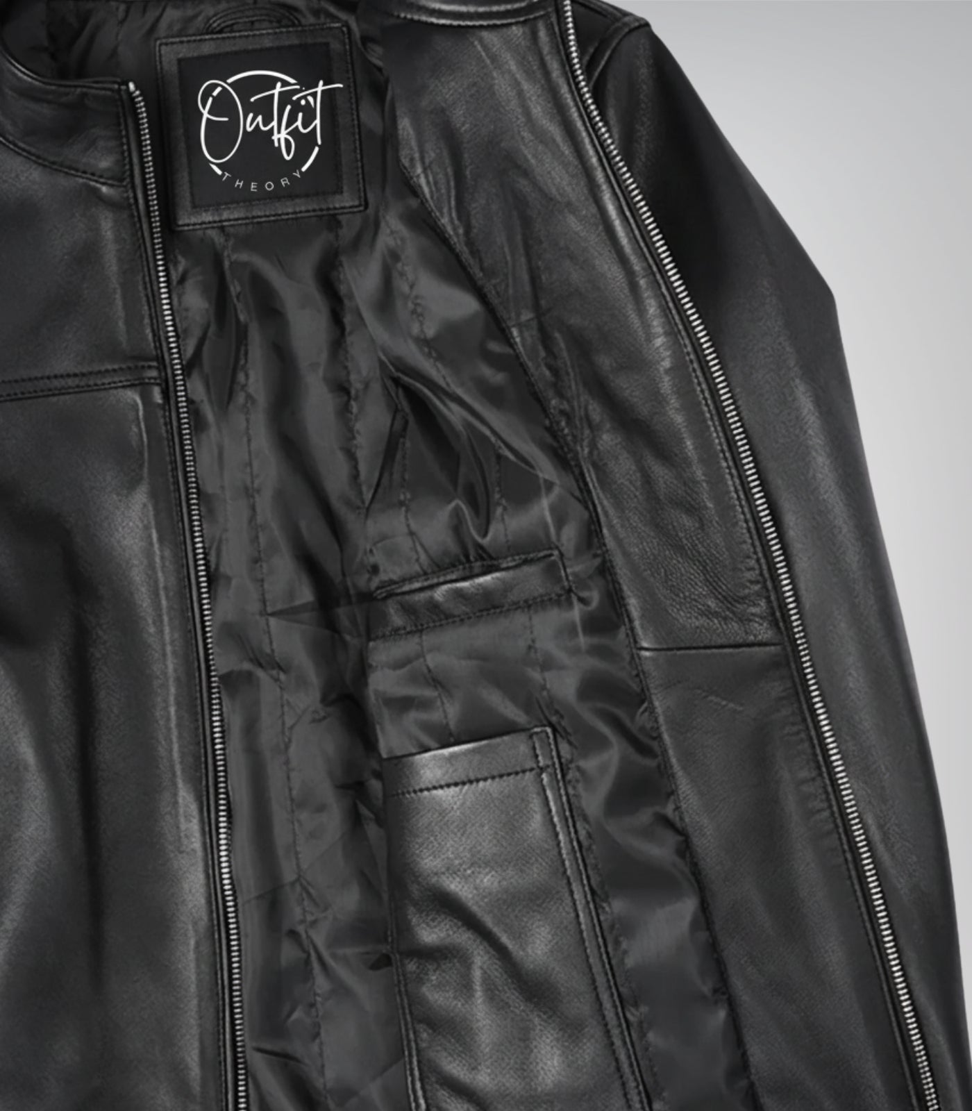 Men’s classic biker-style leather jacket in black