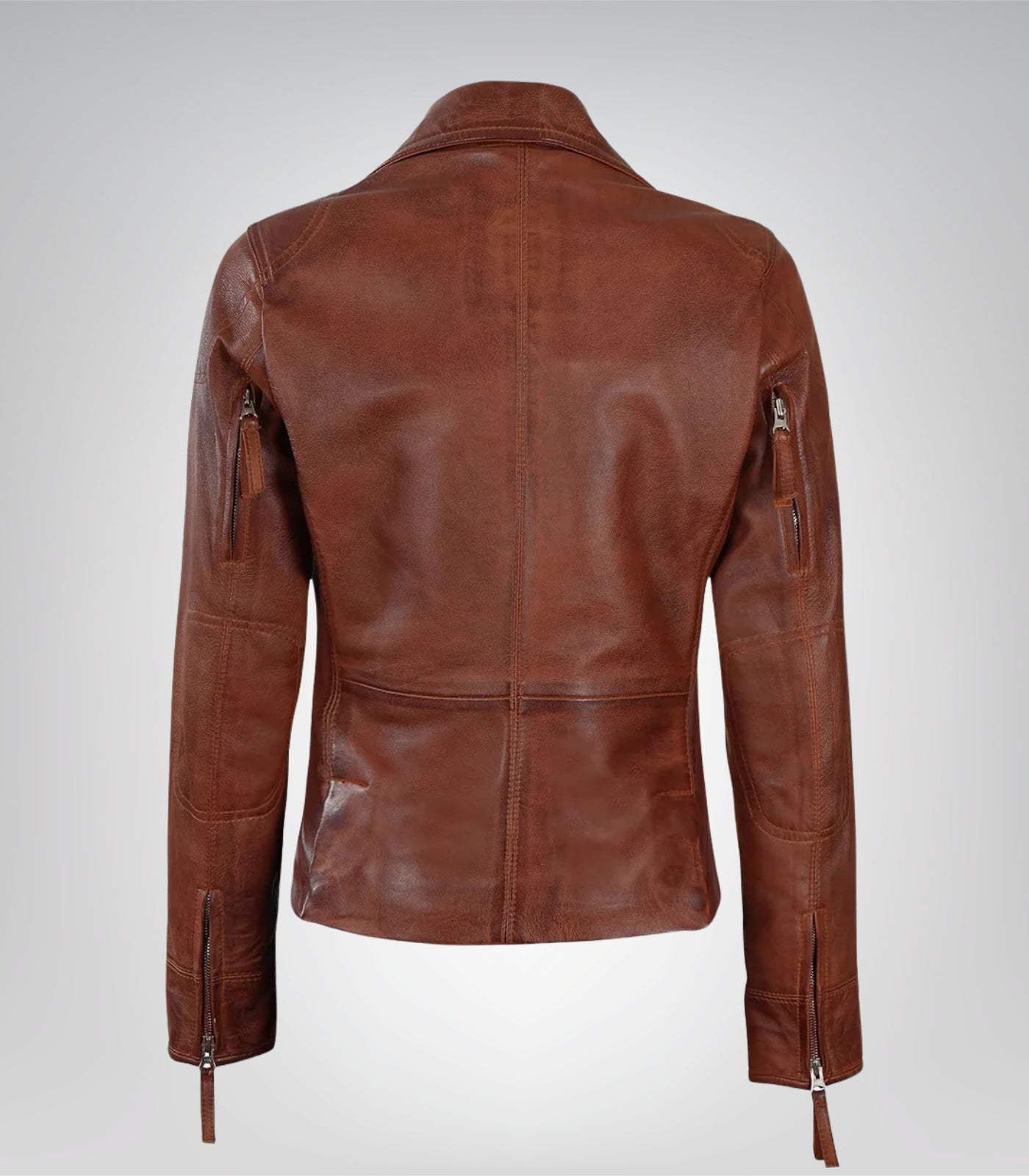 Stylish women’s cognac leather moto jacket design