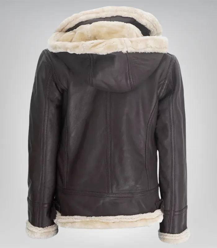 Women’s Dark Brown Shearling Lambskin Jacket – Warm Hooded Outerwear