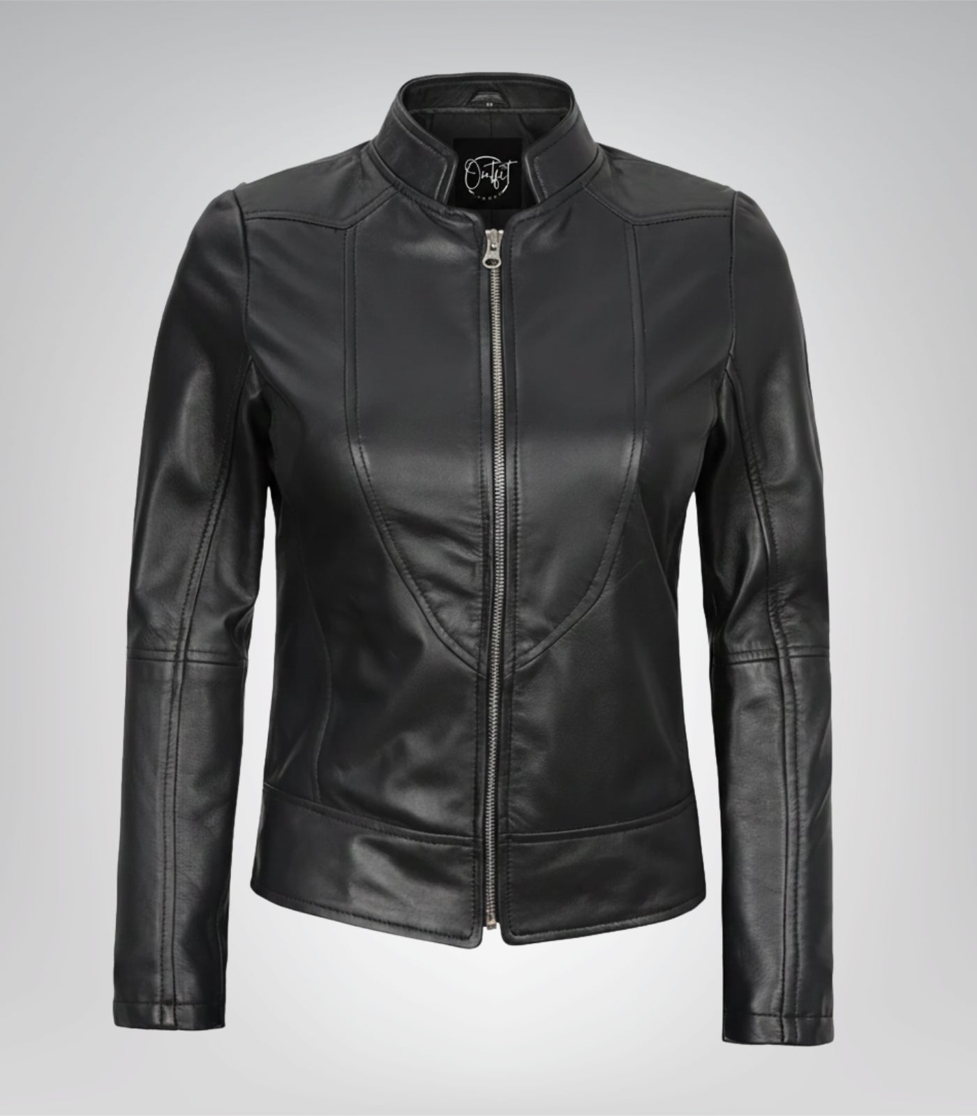 Premium black leather bomber jacket for women with removable hood