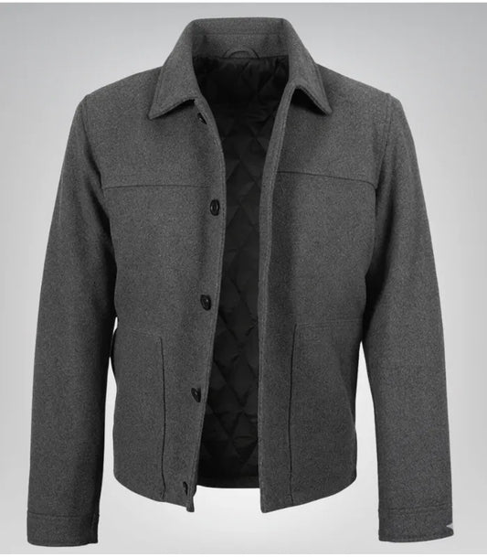 Men’s gray wool-blend button-up jacket by Kevin’s – tailored winter style