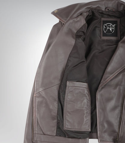 Women’s real leather moto jacket in dark brown