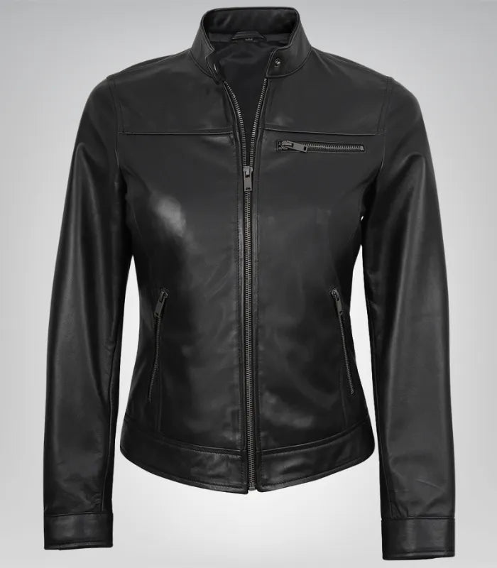 Women’s Black Lambskin Biker Leather Jacket – Tailored Moto Style