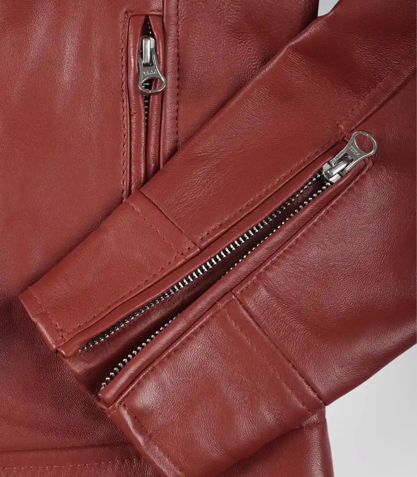 Luxe women’s red motorcycle jacket made from real leather