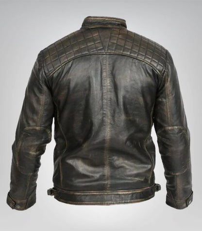 Mens Cafe Racer Retro Motorcycle Leather Jacket