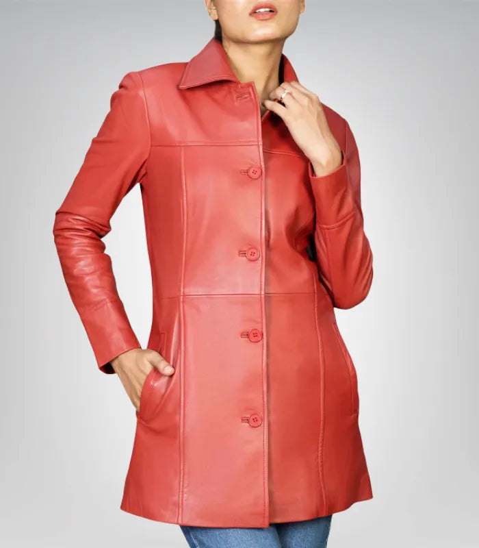 Premium genuine leather car coat for women – timeless 3/4 length design