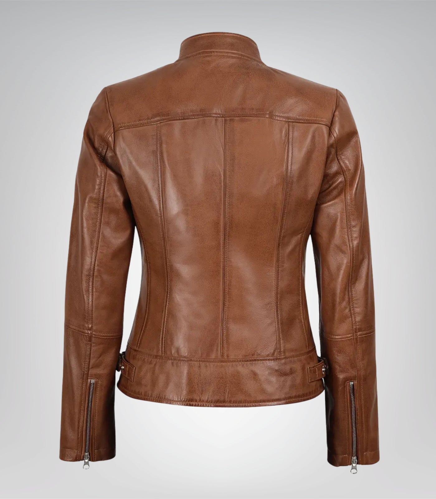 Women’s waxed leather tan moto jacket