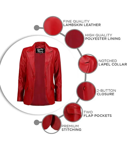 Classic red leather blazer for women – soft lambskin, everyday style