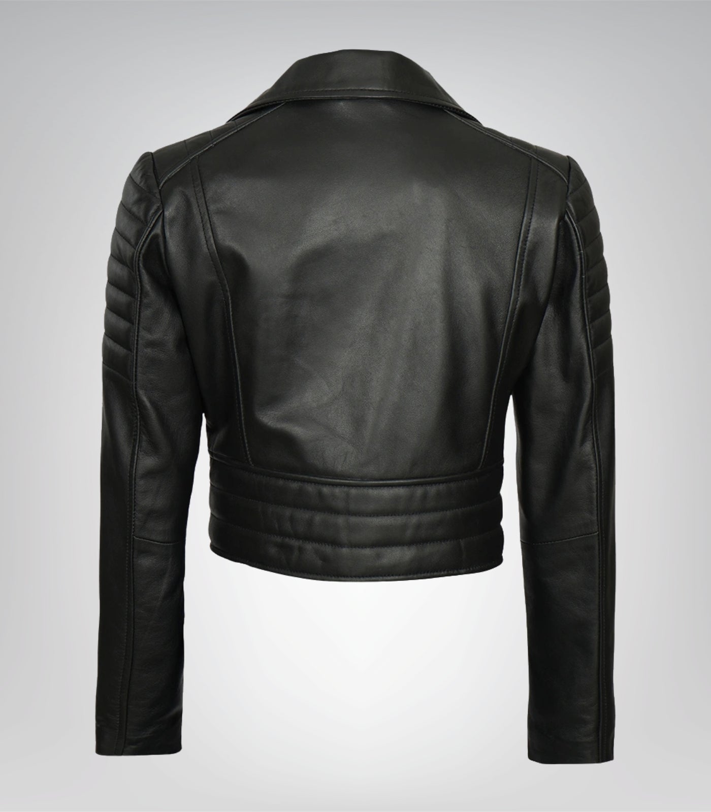 Women’s Black Cropped Moto Jacket with Asymmetrical Front