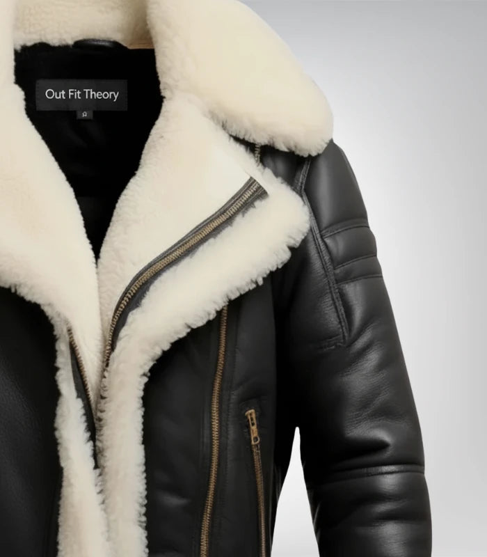 Mens Bomber Leather Aviator Shearling Jacket