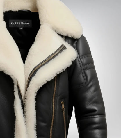 Mens Bomber Leather Aviator Shearling Jacket