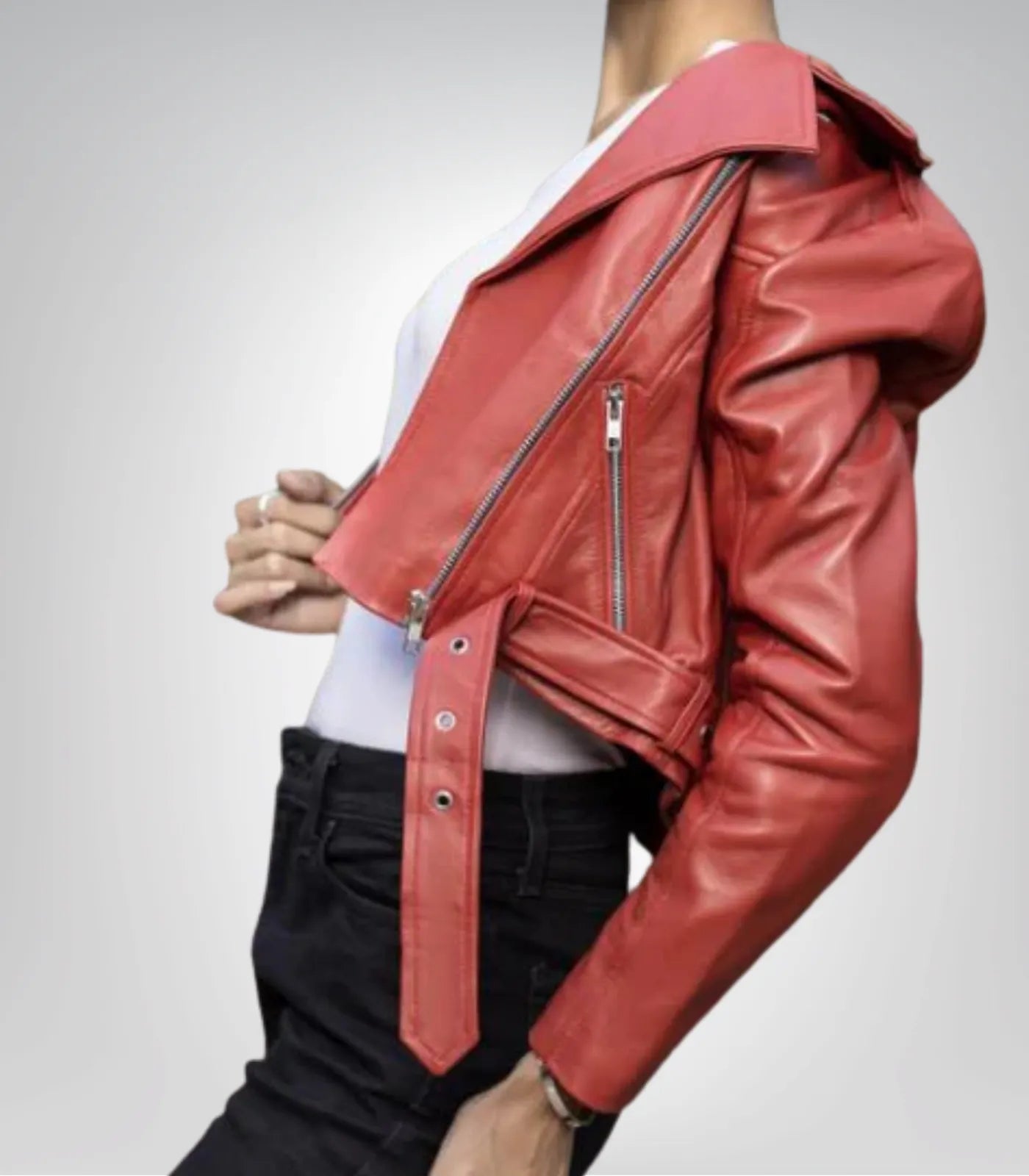 Women’s Red Cropped Leather Jacket – Chic & Modern Short Style