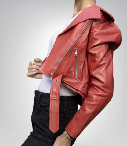 Women’s Red Cropped Leather Jacket – Chic & Modern Short Style