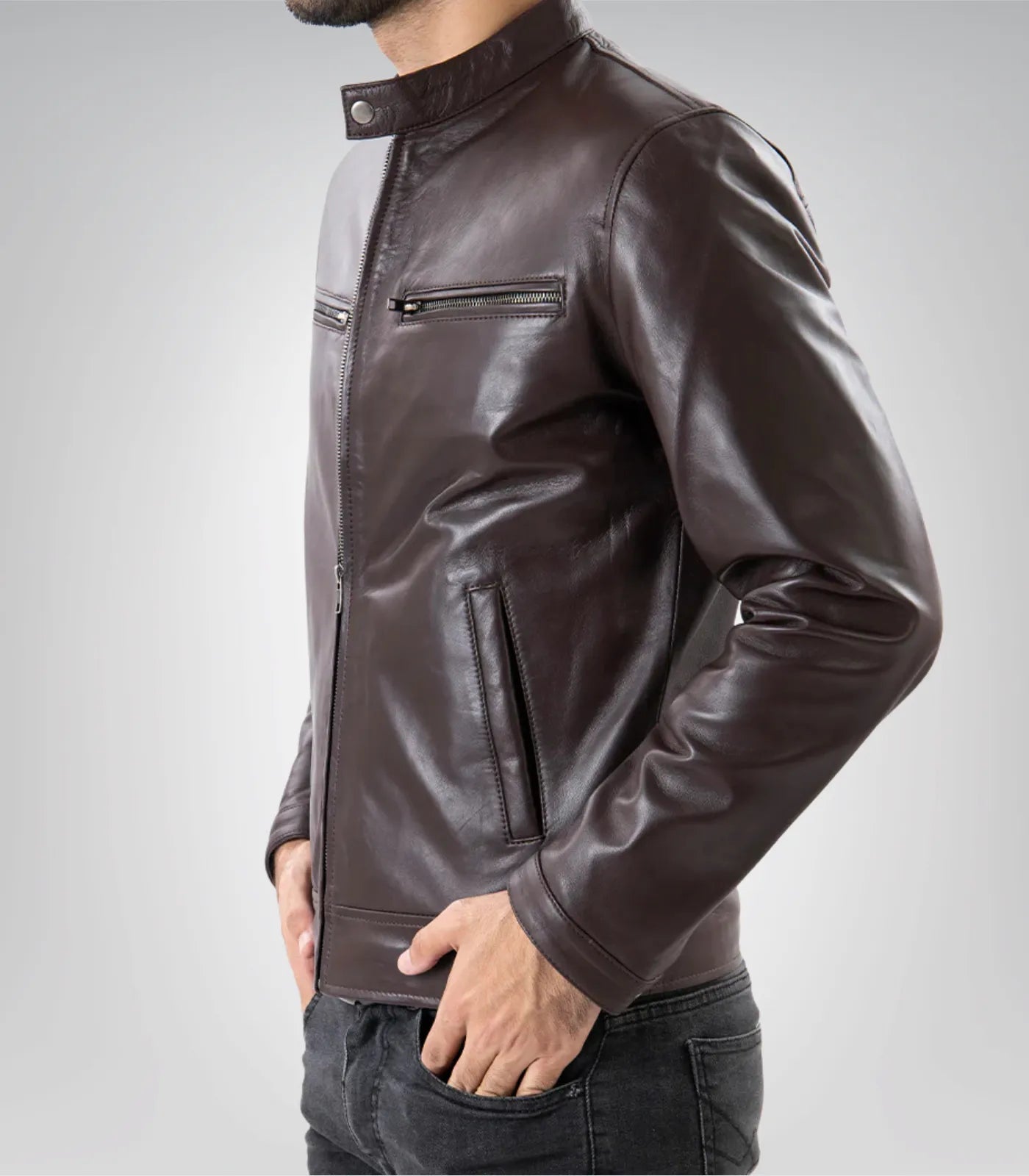Men’s Brown Pure Sheep Leather Zipper Jacket – Classic & Modern Style