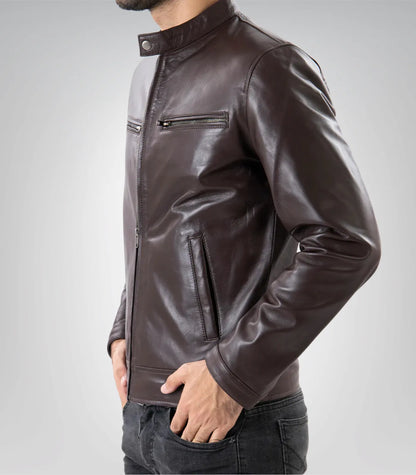 Men’s Brown Pure Sheep Leather Zipper Jacket – Classic & Modern Style