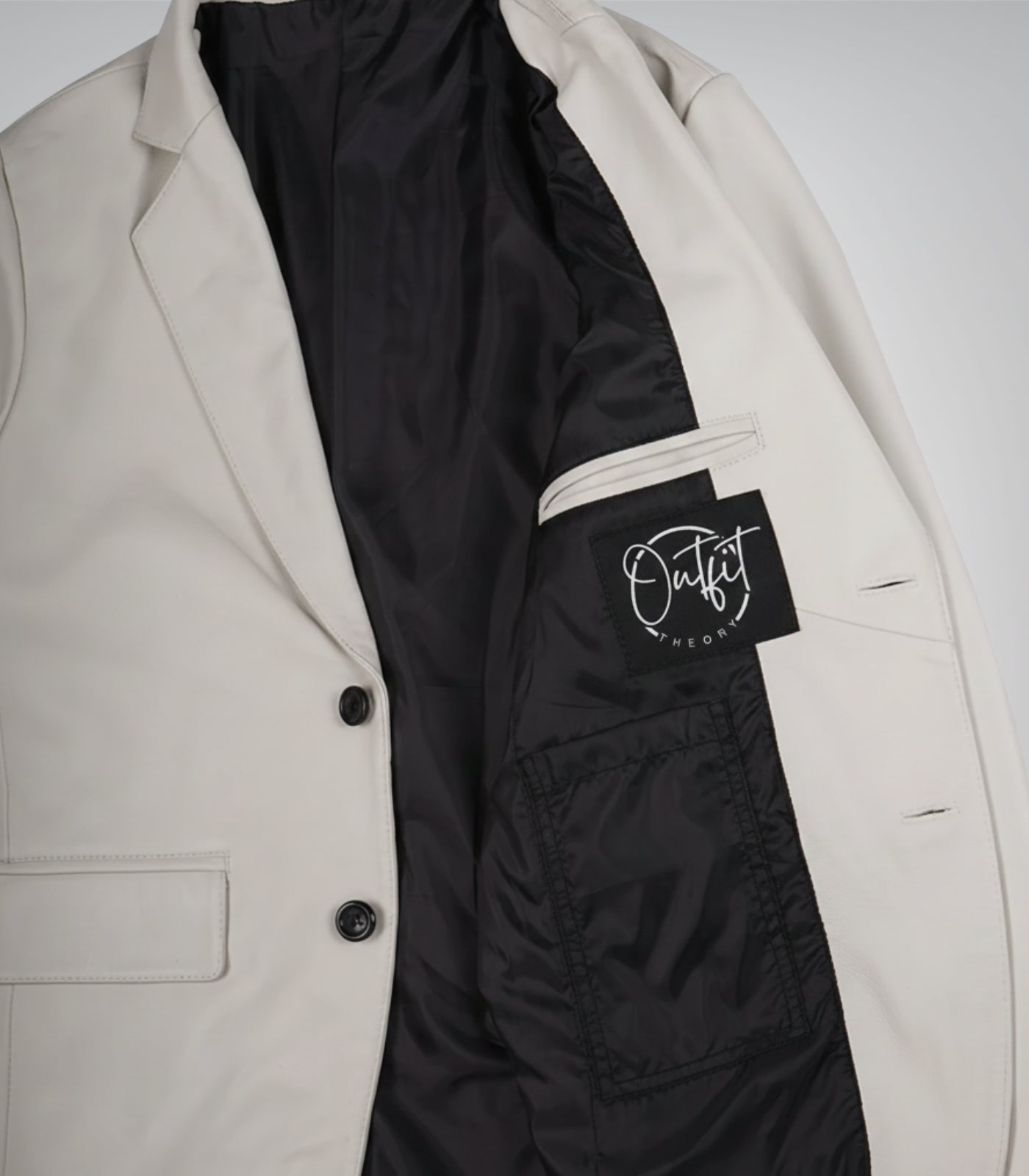 Men’s genuine off-white leather notch lapel blazer
