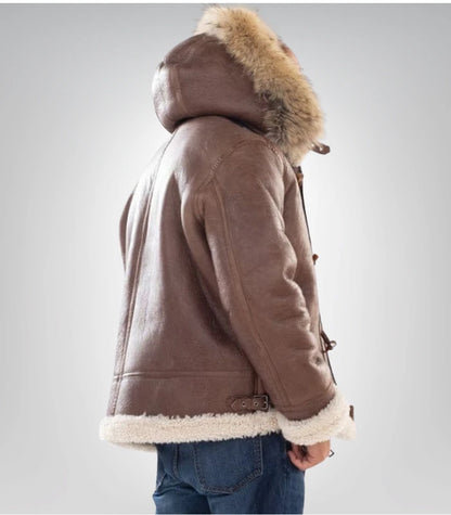 Classic winter leather jacket for men – genuine shearling coat
