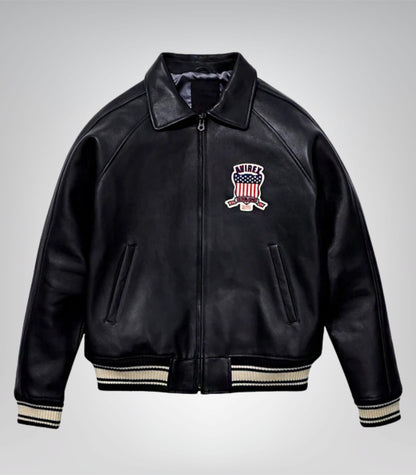 All Americans Avirex Red &amp; Black Real Leather Bomber Jacket