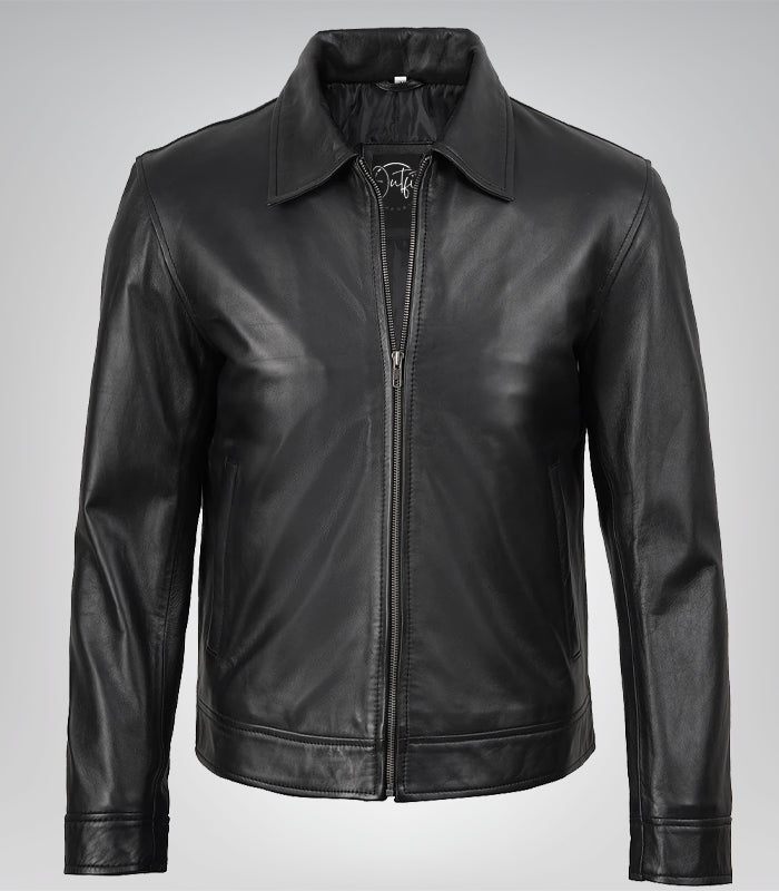 Men's Black Harrington Leather Jacket Real Leather, Classic Mike Style