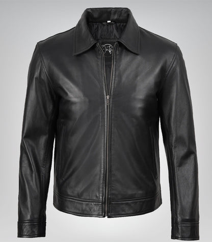 Men's Black Harrington Leather Jacket Real Leather, Classic Mike Style