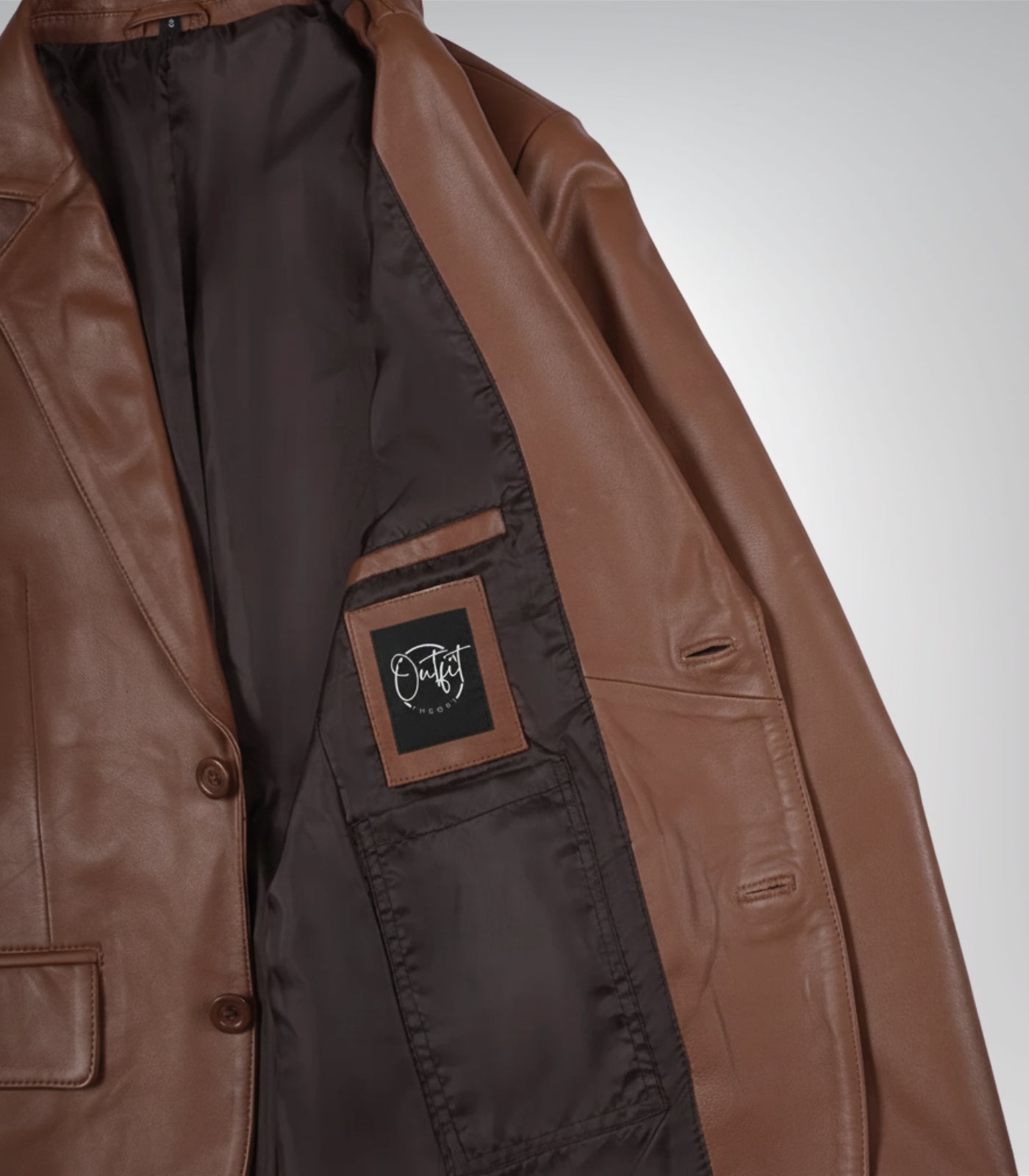 Stylish men’s cognac leather blazer jacket featuring two-button design