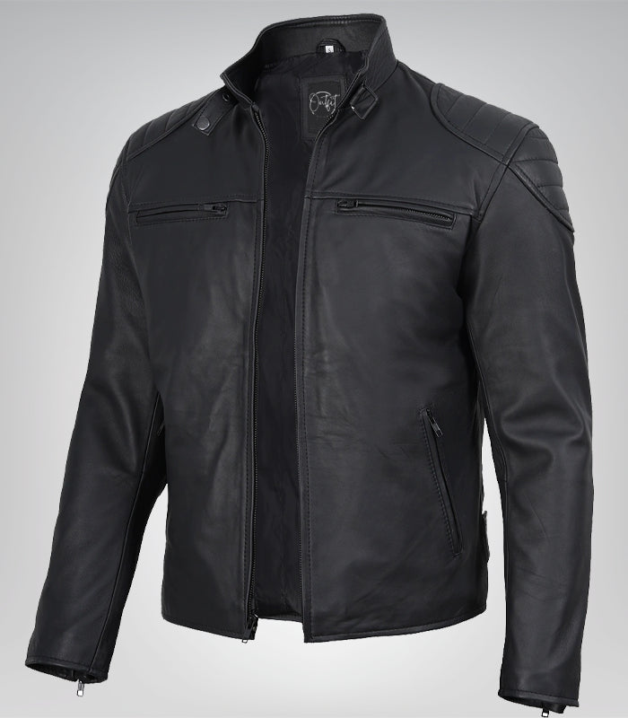 Men’s real leather biker jacket – matte black motorcycle style, 100% lambskin