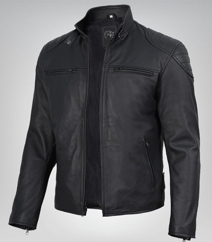Men’s real leather biker jacket – matte black motorcycle style, 100% lambskin