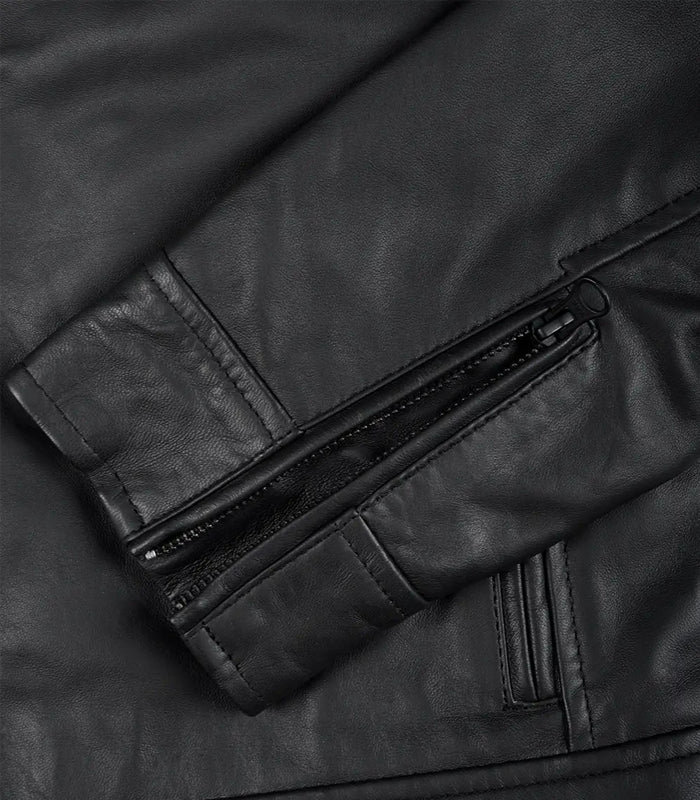 Men’s Matte Black Biker Jacket 100% Real Leather, Café Racer Style