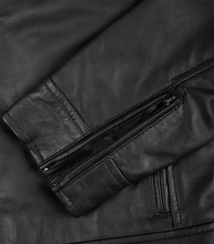 Men’s Matte Black Biker Jacket 100% Real Leather, Café Racer Style