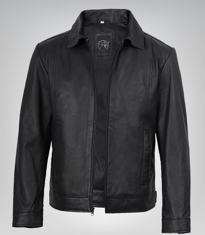 Matte black biker jacket for men – genuine lambskin leather design
