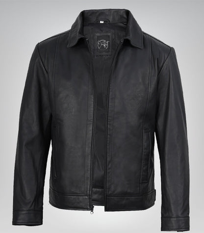 Matte black biker jacket for men – genuine lambskin leather design