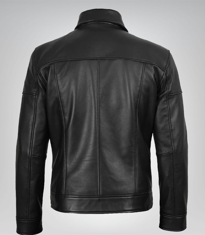 Rugged Men’s Black Leather Biker Jacket – Owen Design in Premium Leather