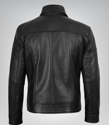 Rugged Men’s Black Leather Biker Jacket – Owen Design in Premium Leather