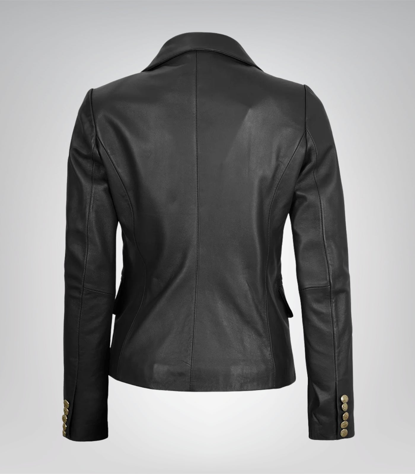 Stylish Kim women’s black leather double-breasted blazer