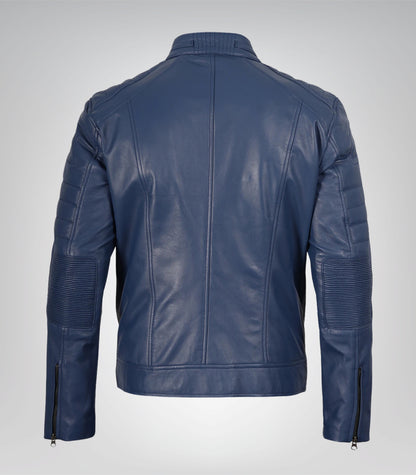 Men’s Blue Leather Motorcycle Jacket