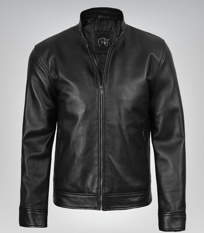 Men’s Owen Black Biker Style Leather Jacket Premium Real Leather, Rugged Design