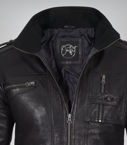 Men’s Black Washed Leather Motorcycle Jacket