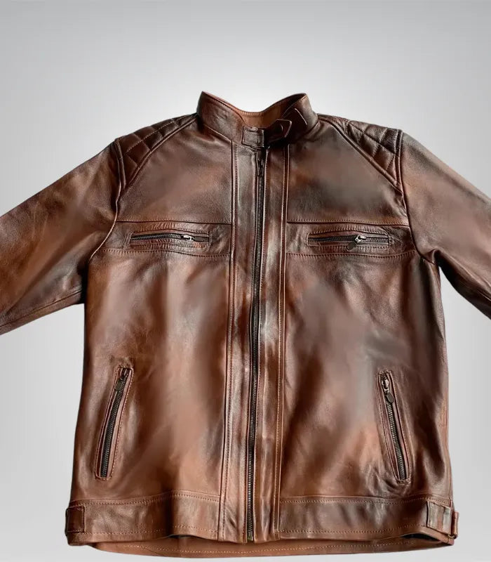 Men’s handmade real leather jacket – classic brown motorcycle design