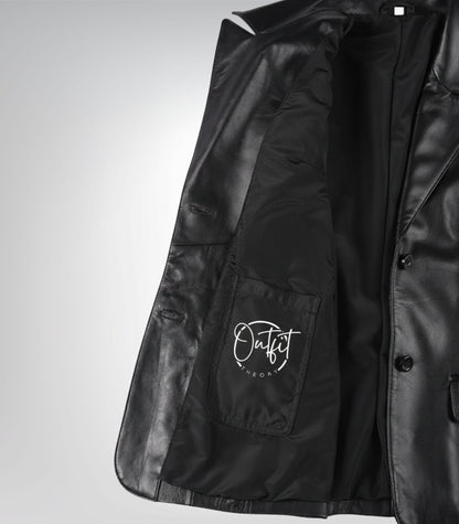 Women’s Black Leather Blazer – Classic Two-Button Genuine Lambskin Jacket