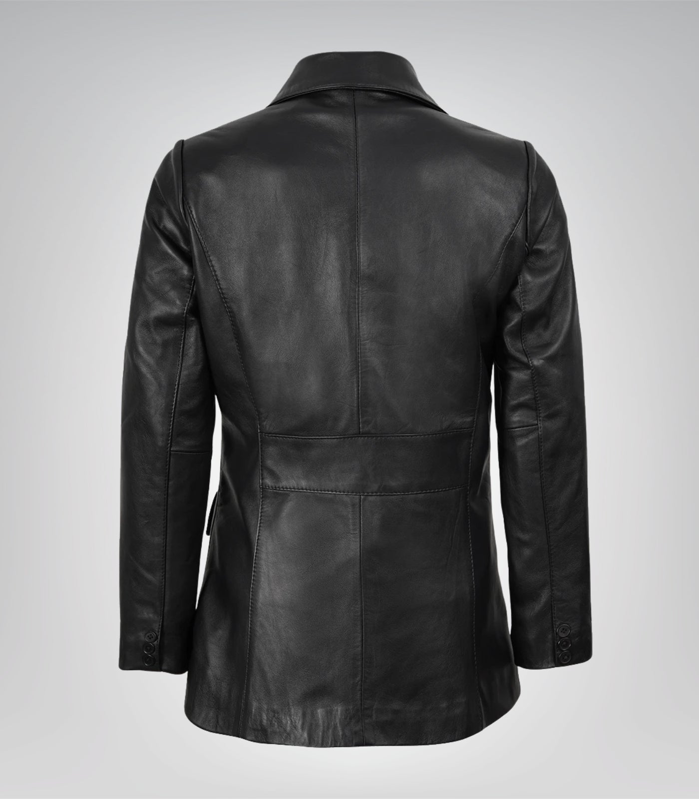 Stylish Shannon women’s black leather blazer featuring two-button design